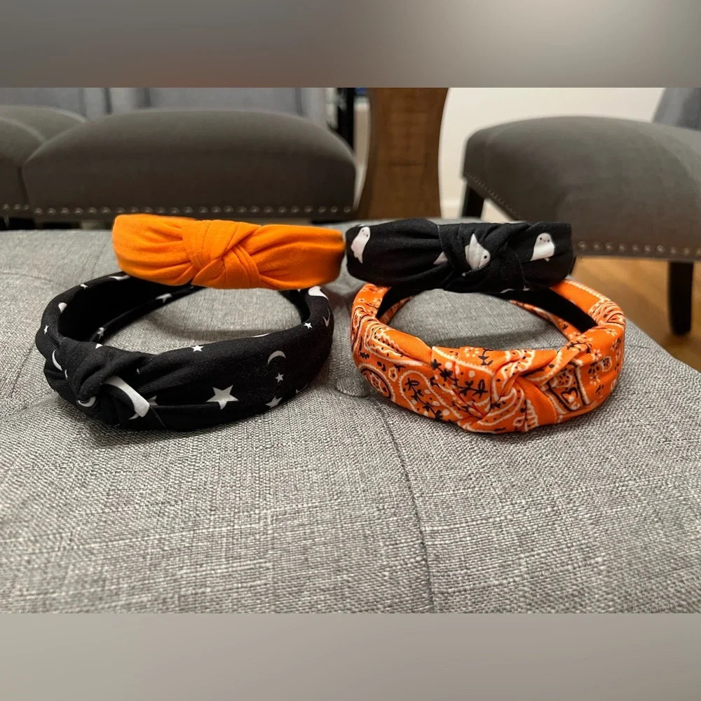 4 Orange and Black Headband Set